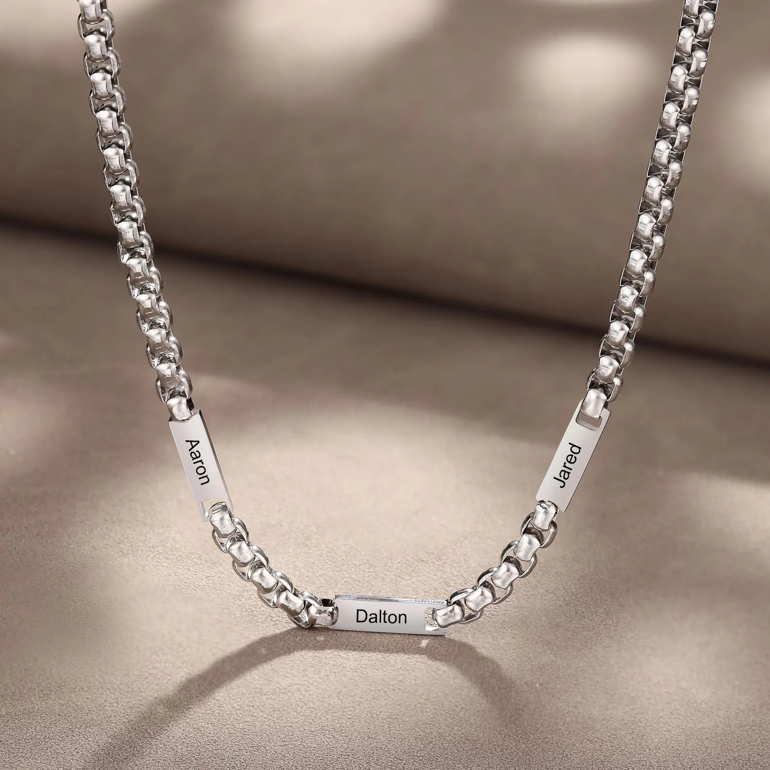 Personalized Dad Necklace With Kids Names,Custom Mens Silver Name Necklace,Daddy Engraved Necklace, Father's Day Gifts for Him, Husband Gift