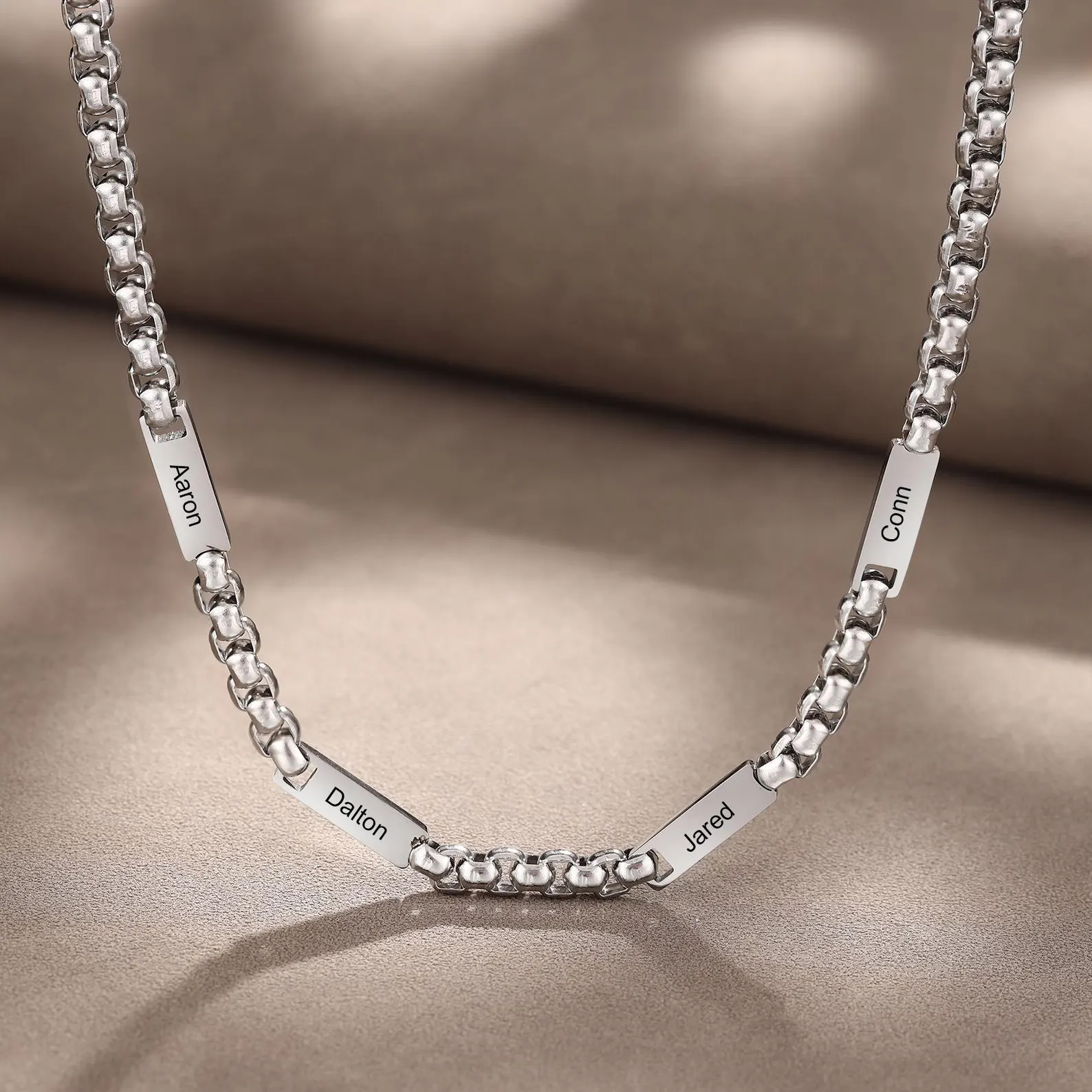 Personalized Dad Necklace With Kids Names,Custom Mens Silver Name Necklace,Daddy Engraved Necklace, Father's Day Gifts for Him, Husband Gift