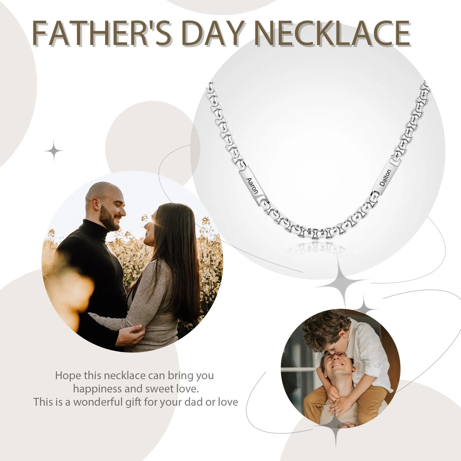 Personalized Dad Necklace With Kids Names,Custom Mens Silver Name Necklace,Daddy Engraved Necklace, Father's Day Gifts for Him, Husband Gift
